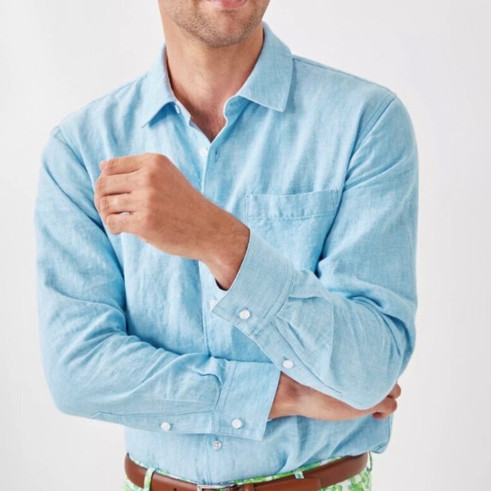 Lilly Pulitzer Men's Stuff Addison Shirt Blue Button Down Large